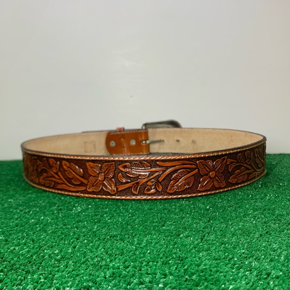 Embossed Genuine Leather Western Style Leather Honey Belt Cowboy/Cowgirl Western